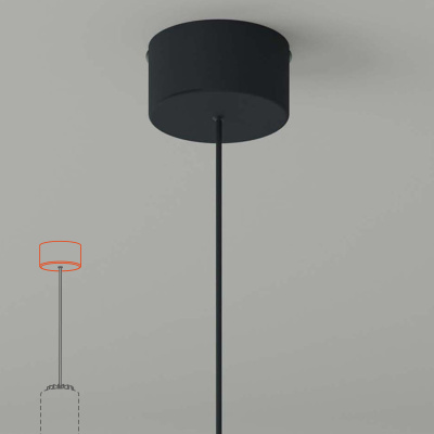 Black circular metal surface canopy (not dimmable). by Santa & Cole