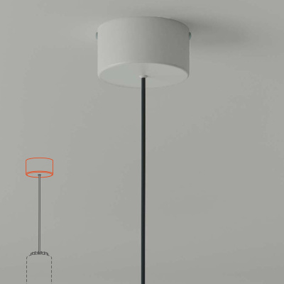 White circular metal surface canopy (not dimmable). by Santa & Cole
